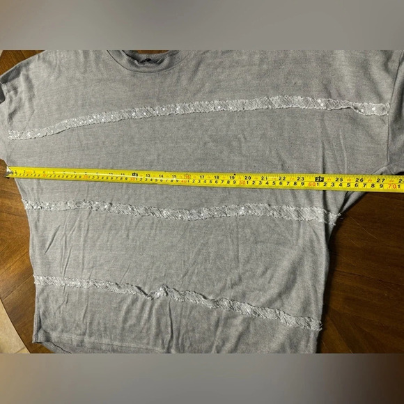 Scandal Italy Silk Viscose Long Sleeve Grey Shirt Sequin Stripe Relaxed One Size - Picture 4 of 7